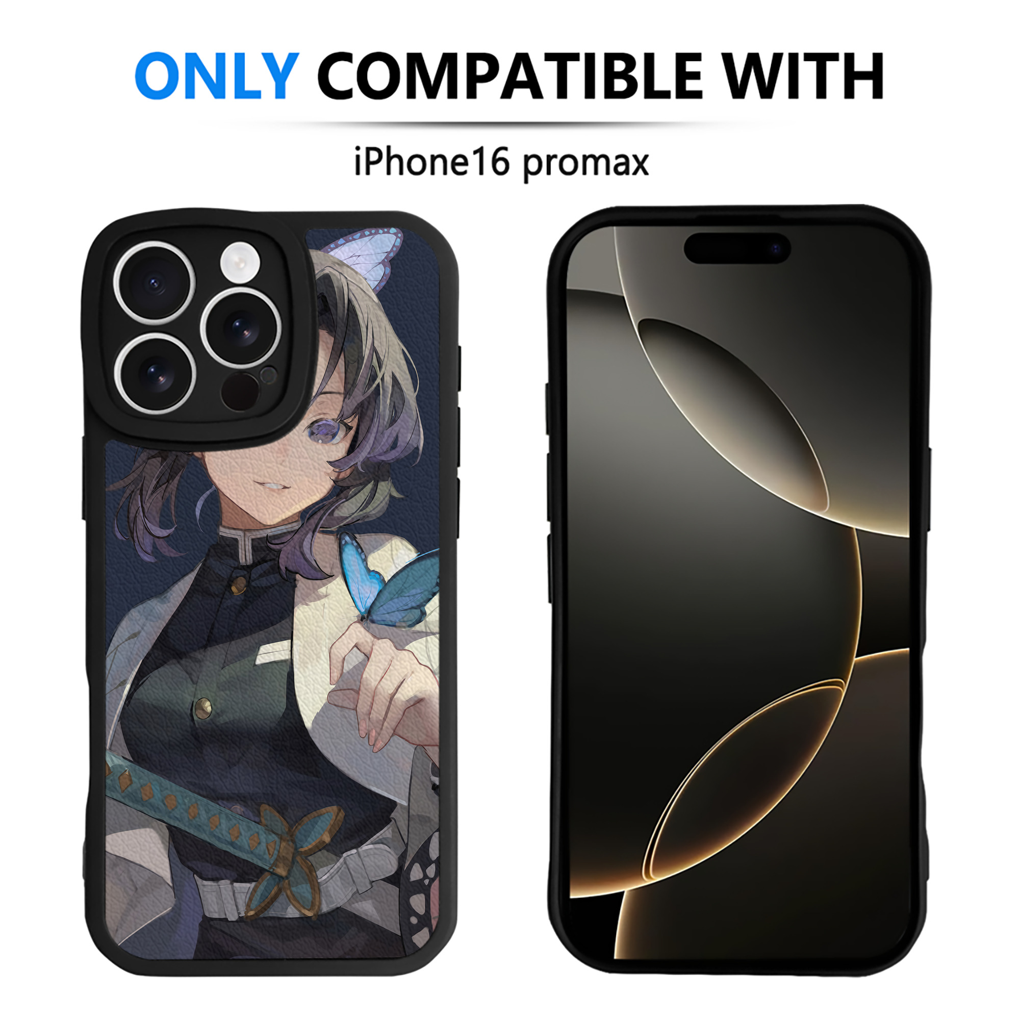 （画像用） 鬼滅の刃（きめつのやいば）蟲柱-胡蝶 しのぶ／こちょう しのぶ Kochou Shinobu 【iPhone 16シリーズ対応】シリコンスマホケース（レザー調） 材質：シリコン
